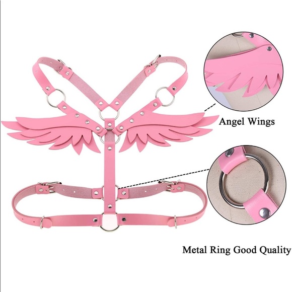 PU Leather Pink Angel Wing Harness - Picture 2 of 5
